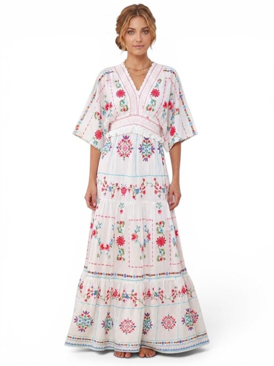 Hale Bob Dresses & Skirts - Hale Bob Neylan Embroidered Maxi Dress White Colorful Embroidered New NWT XS